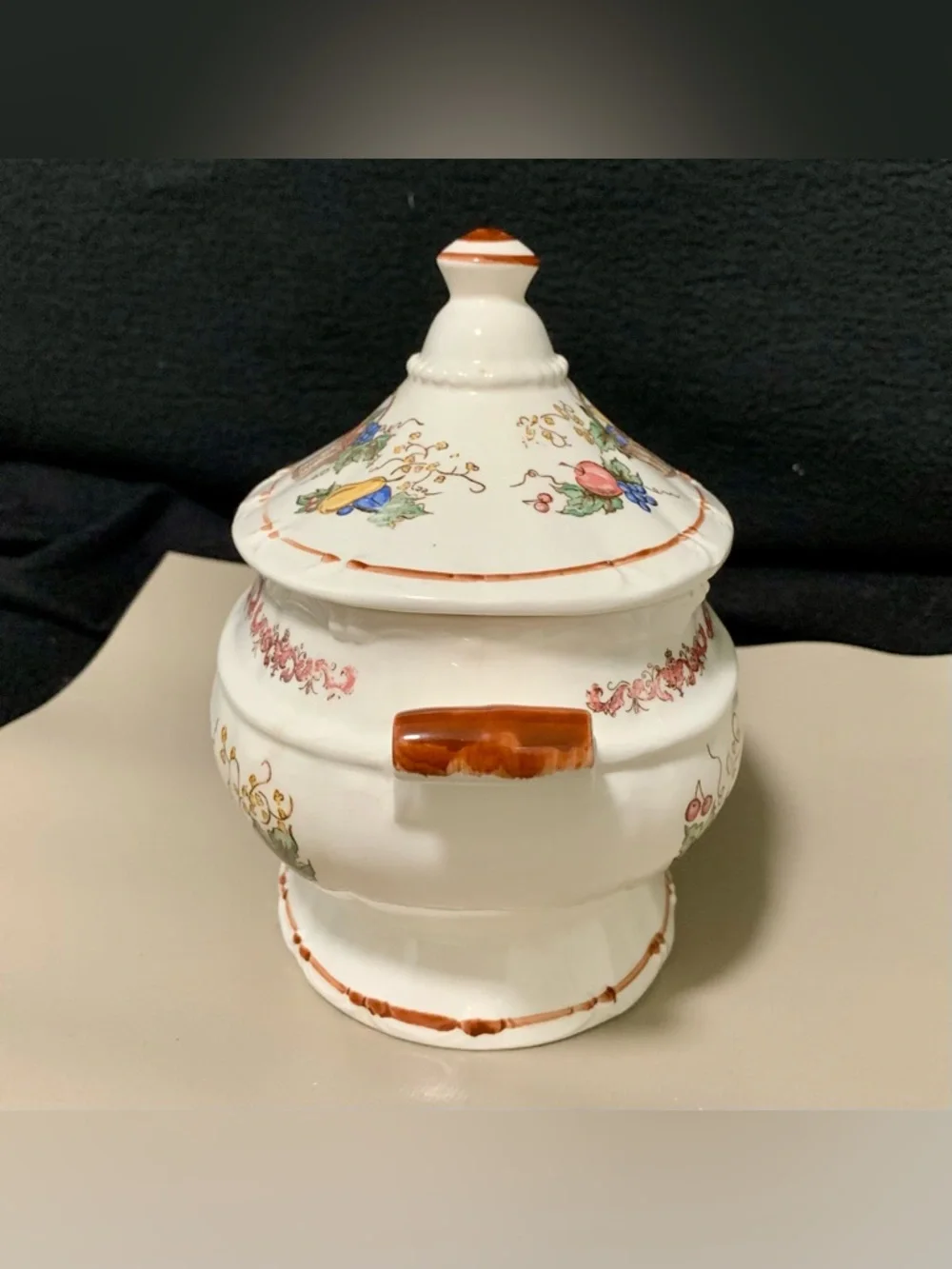🔍 Vintage Japan Harvest Fruit Basket Ceramic Soup Tureen w/ Lid